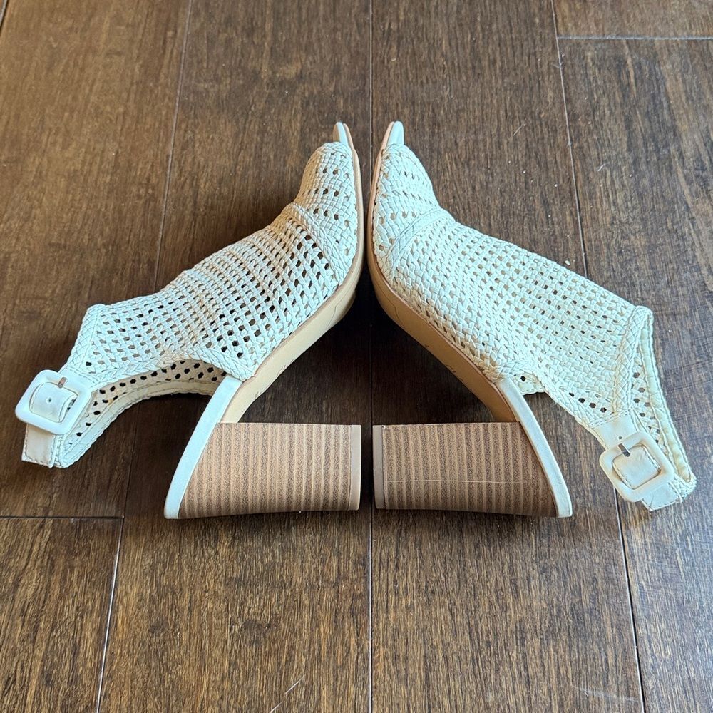 Sam Edelman Evie Cream Leather Woven Block Heel Slingback Sandal Women's 8.5 - Picture 12 of 13